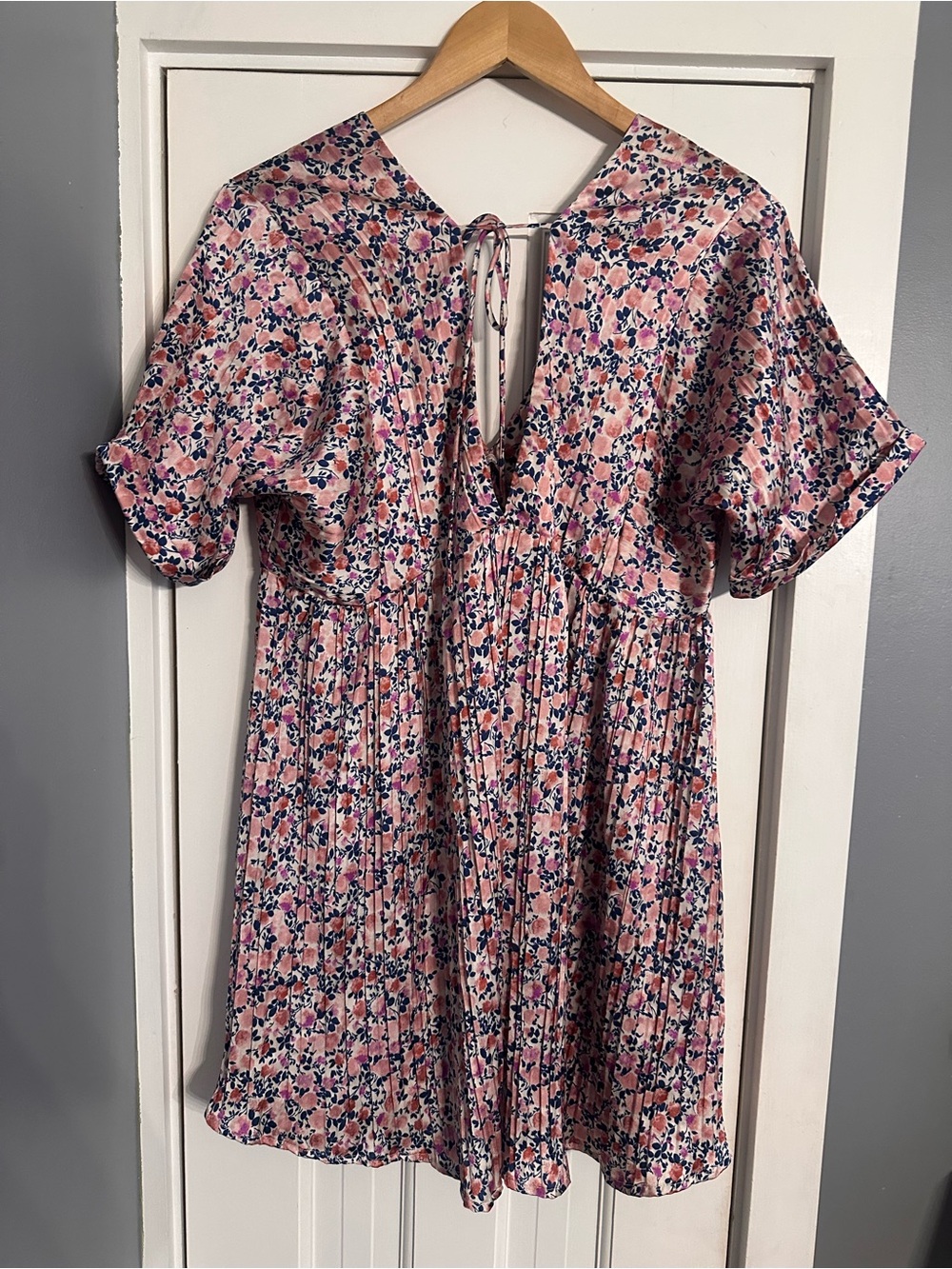 Lulus Express Yourself Blush Pink Floral Satin Babydoll Mini Dress - Medium - Picture 6 of 11